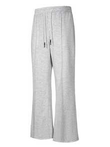 Celana Jogging Pria HUEFORM Warna Abu-abu Muda dengan Jahitan Tengah, Potongan Lurus, Pinggang Elastis, Tali Serut, Potongan Lebar, Celana Kasual, Minimalis, Serbaguna, Longgar, Panjang Hingga Lantai - Light Grey - View 3