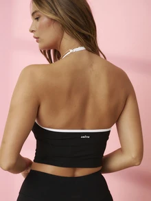 Aralina Contrast Trim Backless Halter Neck Sports Tank Top - Black and White - View 7