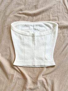 Soleia Atasan Tube Crop Tanpa Tali Berlipit 3D Putih Musim Semi/Panas, Cocok untuk Brunch Gaya Prancis Elegan - Krem - View 2