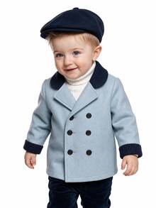 SHEIN Baby Boy British Style Peter Pan Collar Double Breasted Overcoat - Royal Blue - View 11
