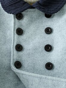 SHEIN Baby Boy British Style Peter Pan Collar Double Breasted Overcoat - Royal Blue - View 8