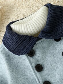 SHEIN Baby Boy British Style Peter Pan Collar Double Breasted Overcoat - Royal Blue - View 7