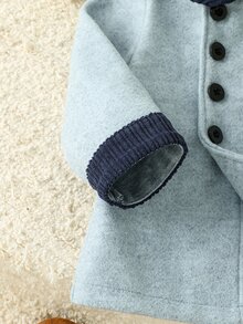 SHEIN Baby Boy British Style Peter Pan Collar Double Breasted Overcoat - Royal Blue - View 6