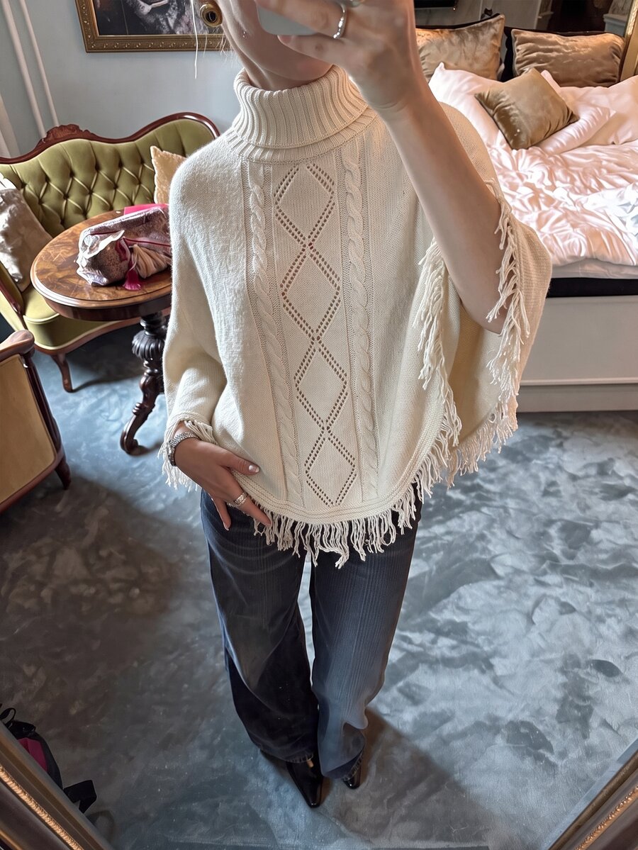 Sweetra Women's Gentle High Neck Tassel Hem Knit Top - Apricot - View 1