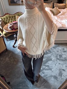 Sweetra Women's Gentle High Neck Tassel Hem Knit Top - Apricot - View 7