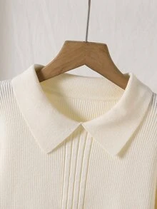 SHEIN Suéter casual versátil de unicolor para niña preadolescente - Blanco - Ver 6