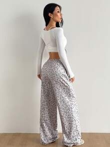 Coolane Women's Sportswear Set Off The Shoulder Tees & Leopard Stretchy Pink Wide Leg Sweatpants - White - View 6