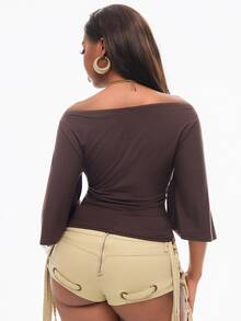 Vadaroq Cierra Cinched Waist Short Sleeve Top - Butter Brown - Chocolate Brown - View 4
