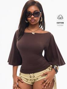 Vadaroq Cierra Cinched Waist Short Sleeve Top - Butter Brown - Chocolate Brown - View 3