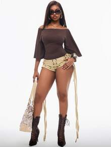 Vadaroq Cierra Cinched Waist Short Sleeve Top - Butter Brown - Chocolate Brown - View 2