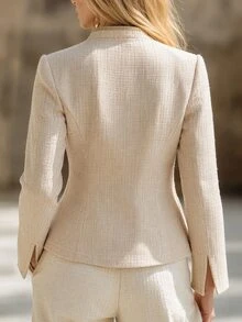 LUMIGAL Women's Elegant Commuter Long Sleeve Ribbon Patchwork Double-Breasted Jacket - Multicolor - View 2