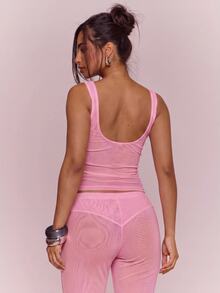 MUSERA Lace Up Front Fitted Corset Detail Top Sexy Spring Summer Evening Cute Elegant Date Night Festival V - Pink - View 4