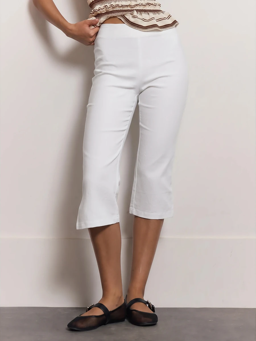 MUSERA Midrise Button Capri Leggings Summer Holiday Vacation Y2k Elegant Cute Casual Sexy Collective Party - White - View 1