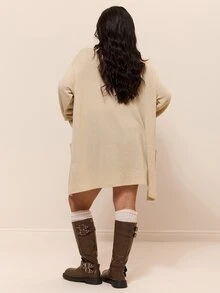 CovetEZ Autumn/Winter Soft Ribbed Knit Casual Plus Size Cardigan Jacket Fall - Apricot - View 2
