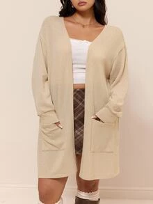 CovetEZ Autumn/Winter Soft Ribbed Knit Casual Plus Size Cardigan Jacket Fall - Apricot - View 3