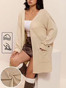 CovetEZ Autumn/Winter Soft Ribbed Knit Casual Plus Size Cardigan Jacket Fall - Apricot - View 1