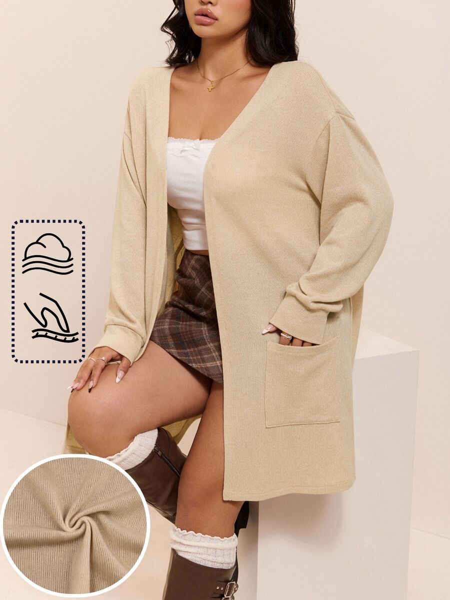 CovetEZ Autumn/Winter Soft Ribbed Knit Casual Plus Size Cardigan Jacket Fall - Apricot - View 1