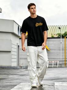 Cheetos X SHEIN Manfinity Dauomo 男士休閒卡通與字母圖案圓領短袖T恤，夏季 - 彩色 - 查看 3