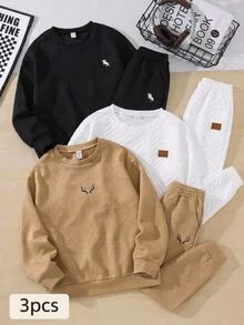 SHEIN Kids Tween Boy Casual Loose Crew Neck Patchwork Pattern Textured Fabric Sweatshirt, Suitable For , School, Daily Casual Wear, Sports, All Seasons Pcs - Multicolor - View 1