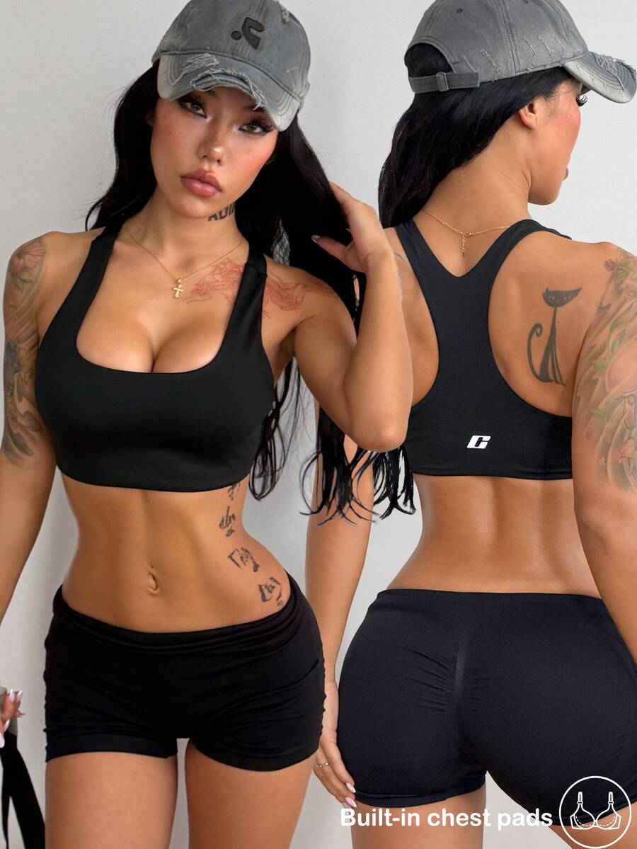 Coolane Tank Top Yoga Pendek Model Racerback Warna Hitam untuk Wanita, Atasan Olahraga Tanpa Lengan untuk Berolahraga - Hitam - View 1