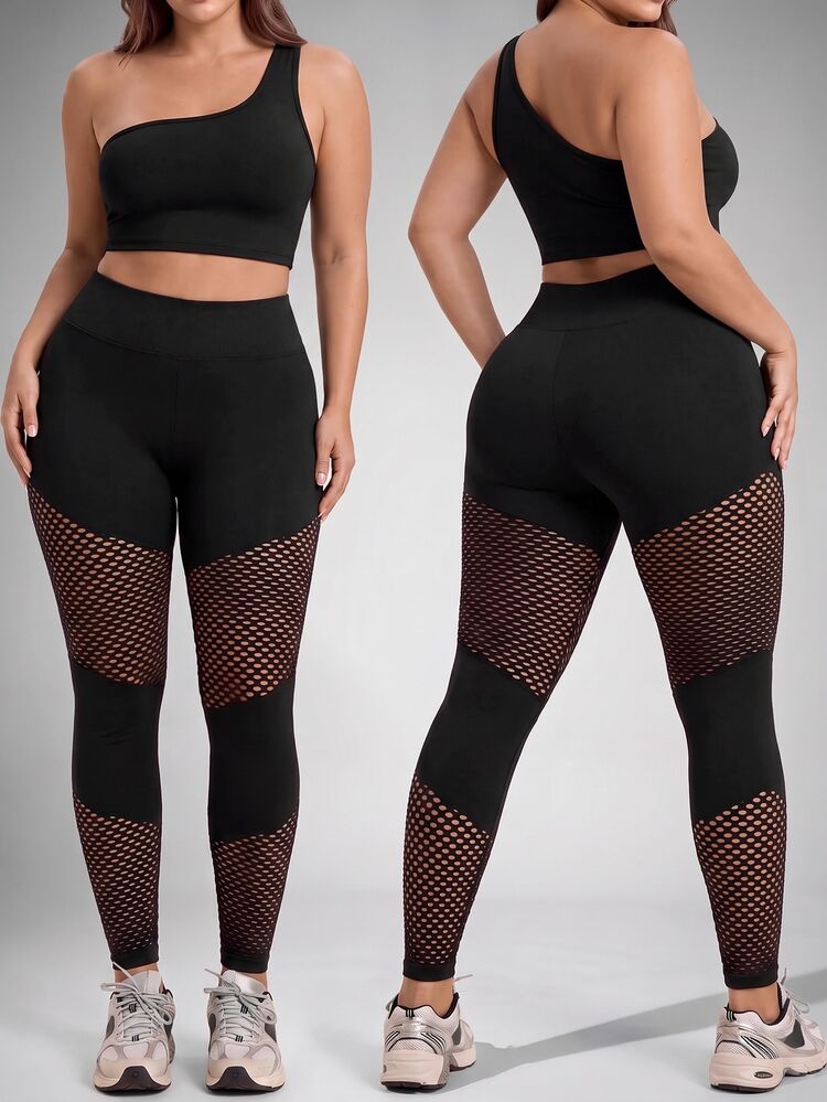 SHEIN Unity Women Plus Size Sports Leggings Pants Gym Workout Summer - Black - View 7