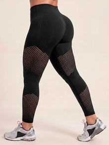 SHEIN Unity Women Plus Size Sports Leggings Pants Gym Workout Summer - Black - View 2