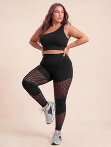 SHEIN Unity Women Plus Size Sports Leggings Pants Gym Workout Summer - Black - View 1