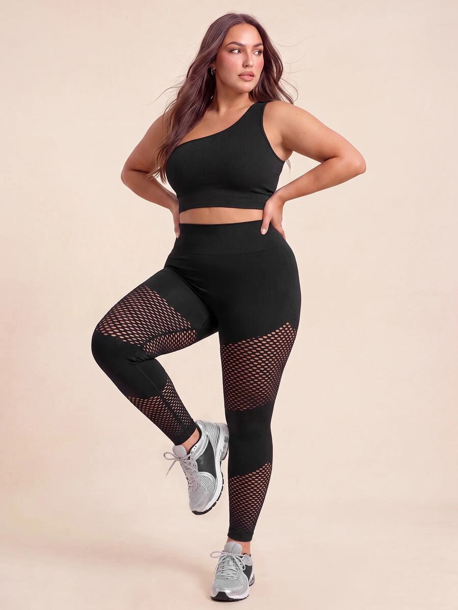 SHEIN Unity Women Plus Size Sports Leggings Pants Gym Workout Summer - Black - View 1