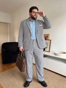 DRIVNCORE Plus Size Men's Business Commuter Suit Set(Blazer & Pants)Grey Suits For Men Slim Fit Wedding Classy Clothes Elegant Outfit, Formal, Ceremony - Light Grey - View 4