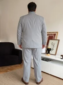 DRIVNCORE Plus Size Men's Business Commuter Suit Set(Blazer & Pants)Grey Suits For Men Slim Fit Wedding Classy Clothes Elegant Outfit, Formal, Ceremony - Light Grey - View 2