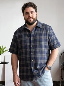 DRIVNCORE Plus Size Men Plaid Single Breasted Short Sleeve Shirt, Summer - Multicolor - View 4