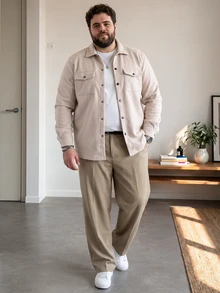 DRIVNCORE 加大码男士长袖衬衫式外套，浅色工装休闲外出外套，送给朋友、丈夫、男友的礼物，秋季必备 - 杏色 - 查看 4