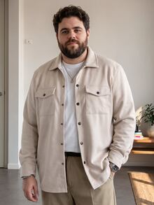 DRIVNCORE 加大码男士长袖衬衫式外套，浅色工装休闲外出外套，送给朋友、丈夫、男友的礼物，秋季必备 - 杏色 - 查看 1