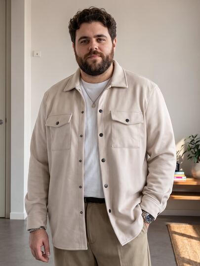 DRIVNCORE 加大码男士长袖衬衫式外套，浅色工装休闲外出外套，送给朋友、丈夫、男友的礼物，秋季必备