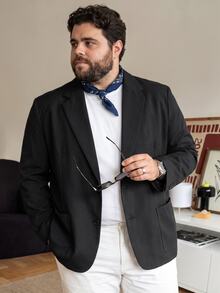 DRIVNCORE 大尺碼男士素色翻領長袖優雅黑色正式西裝外套，春秋款，儀式適用 - 黑色 - 查看 1