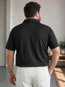 DRIVNCORE 男士大尺碼夏季休閒純色短袖 Polo 衫，正式款 - 黑色 - 查看 2