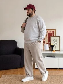 DRIVNCORE 男士加大斜口袋直筒裤，外出纯色长款休闲卡其色休闲裤，适合老公、男朋友送礼，适合秋季 - 米色 - 查看 5
