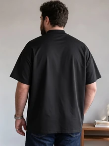 DRIVNCORE 男士加大码字母刺绣高领休闲短袖 T 恤，适合外出 - 黑色 - 查看 2