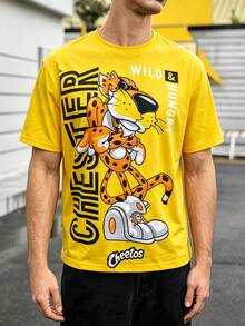 Cheetos X SHEIN Manfinity Dauomo 男士休閒卡通與字母圖案圓領短袖T恤，夏季 - 彩色 - 查看 3