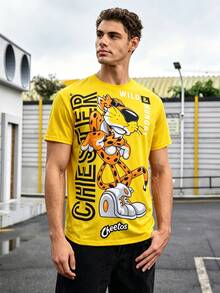 Cheetos X SHEIN Manfinity Dauomo 男士休閒卡通與字母圖案圓領短袖T恤，夏季 - 彩色 - 查看 5