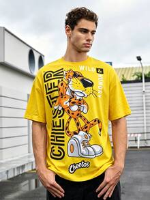 Cheetos X SHEIN Manfinity Dauomo 男士休閒卡通與字母圖案圓領短袖T恤，夏季 - 彩色 - 查看 4