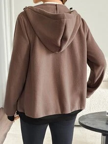 SHEIN Maternity Autumn/Winter Casual Classic Rumi Warm Hooded 3-In-1 Jacket Fall Holiday Pregnancy Black - Khaki - View 9