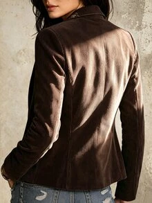 SHEIN Autumn Corduroy Embroidered Elegant Design Women's Blazer, Elegant Casual Women's Suit Jacket, Women's Outerwear, Old Money Style Blazer - Coffee Brown - View 3