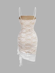 SHEIN MOD Romantic Lace Sexy Spaghetti Strap Dress With Ruffle Trim - Multicolor - View 4