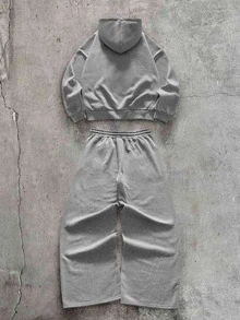 AXEPEAK Setelan Kasual Sehari-hari Pria: Hoodie Lengan Panjang Warna Polos dan Celana Olahraga - Grey - View 3