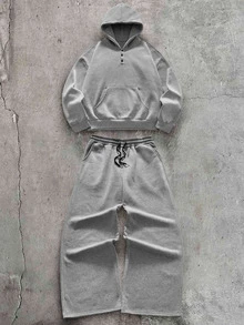 AXEPEAK Setelan Kasual Sehari-hari Pria: Hoodie Lengan Panjang Warna Polos dan Celana Olahraga - Grey - View 2