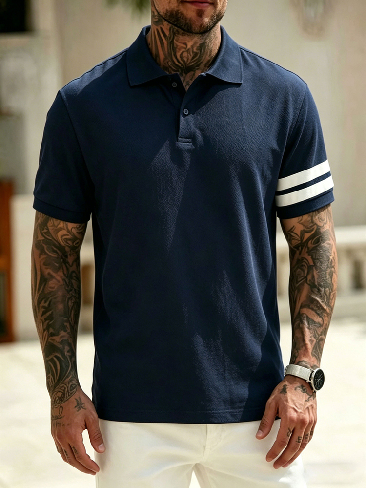 CRAVYNX Camiseta de manga corta para hombre con estampado de rayas en azul - Negro - Añade 1