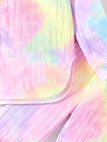Young Girls Rainbow Print Hooded Long Sleeve Top And Elastic Waist Casual Ribbed Knit Pants 2 Pieces Set, Spring/Autumn - Multicolor - View 8