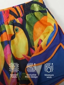 CAJUNI Legging Shorts Phone Pocket Print Fernanda's Tucan,Women's Sports Shorts - Navy Blue - View 7