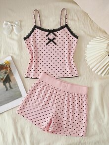 SHEIN Tween Girl Bow Decor Camisole Top And Shorts Casual Daily Outfit - Purple - View 5